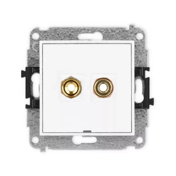 Mechanizm gniazda głośnikowego pojedynczego, bez pola opisowego typu banan - czerwony i czarny, pozłacany, 4 mm2, skręcany Karlik seria MINI 25MGGBO-4 kolor biały mat