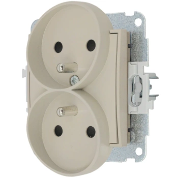 Mechanizm gniazda podwójnego do ramki z uziemieniem 2x2P+Z bez przesłon torów prądowych Karlik seria MINI 60MGPR-2z kolor taupe