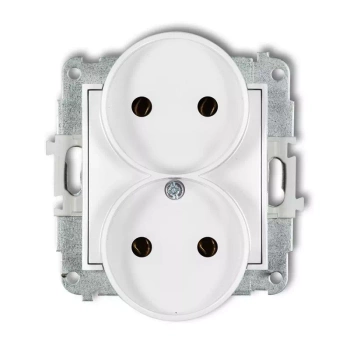Mechanizm gniazda podwójnego do ramki bez uziemienia 2x2P bez przesłon torów prądowych Karlik seria MINI MGPR-2 kolor biały