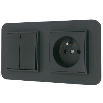 Włącznik podwójny z gniazdem pojedynczym z ramką zaokrągloną seria MINI kolor grafitowy mat