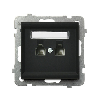 Gniazdo telefoniczne podwójne równoległe seria SONATA kolor Czarny metalik symbol GPT-2RR/m/33