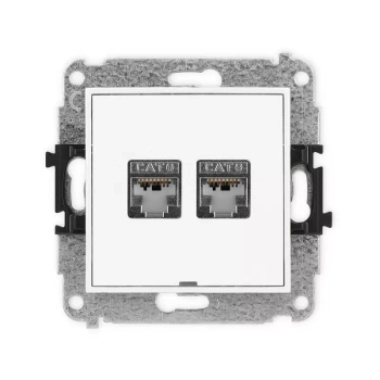 Mechanizm gniazda komputerowego podwójnego 2xRJ45, kat. 6, ekranowany, 8-stykowy, bez pola opisowego Karlik seria MINI MGKBO-6 kolor biały
