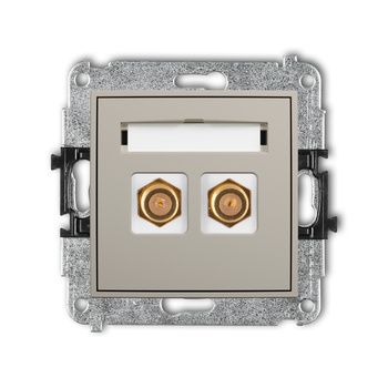 Mechanizm gniazda antenowego podwójnego typu F SAT pozłacany Karlik seria ICON 60IGF-2.1 kolor taupe