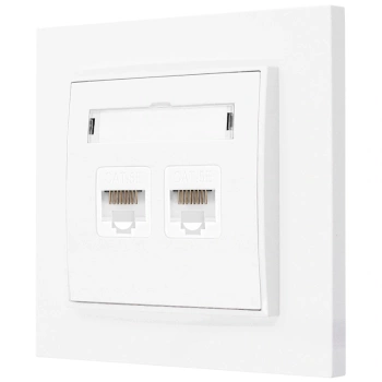 Gniazdo internetowe rj45 2x z ramką prostą seria MINI kolor biały mat