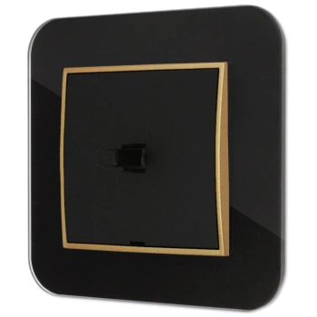 Włącznik pojedynczy w stylu USA ramka zaokrąglona efekt szkła seria ICON kolor czarny/złoty