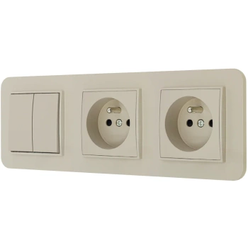 Włącznik podwójny i dwa gniazda pojedyncze z ramką zaokrągloną seria MINI kolor taupe