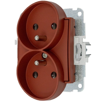 Mechanizm gniazda podwójnego do ramki z uziemieniem 2x2P+Z z przesłonami torów Karlik seria MINI 63MGPR-2zp kolor terakota