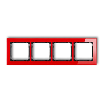 Ramka uniwersalna poczwórna - efekt szkła ramka: czerwona; spód: czarny Karlik seria DECO 17-12-DRS-4 kolor czerwony