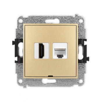 Mechanizm gniazda pojedynczego HDMI 2.1, 8K + gniazda komp. poj. 1xRJ45, kat. 6A, 8-stykowy, bez pola opisowego Karlik seria ICON 29IGHKBO-86A kolor złoty