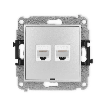 Mechanizm gniazda komputerowego podwójnego 2xRJ45, kat. 6, 8-stykowy, bez pola opisowego Karlik seria MINI 7MGKBO-4 kolor srebrny metalik