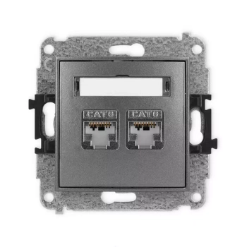 Mechanizm gniazda komputerowego podwójnego 2xRJ45, kat. 6, ekranowany, 8-stykowy Karlik seria MINI 11MGK-6 kolor grafitowy