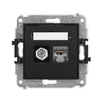 Mechanizm gniazda antenowego poj. typu F SAT + gniazda komp. poj. 1xRJ45, kat. 6 ekranowany, 8-stykowy Karlik seria ICON 12IGFK-5 kolor czarny mat