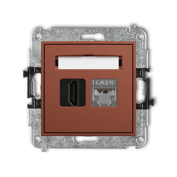 Mechanizm gniazda pojedynczego HDMI 2.0, 4K + gniazda komp. poj. 1xRJ45, kat. 6, ekranowany, 8-stykowy Karlik seria ICON 63IGHK-46 kolor terakota