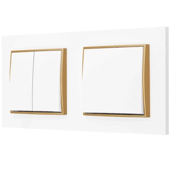 Dwa włączniki pojedynczy i podwójny z ramką prostą seria MINI kolor biały mat/złoty