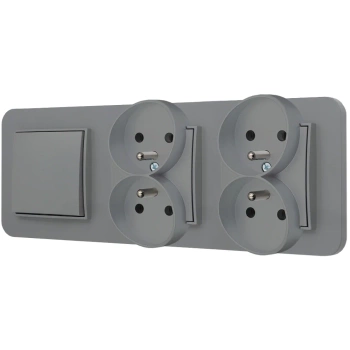 Włącznik pojedynczy i dwa gniazda podwójne z ramką zaokrągloną seria MINI kolor szary mat