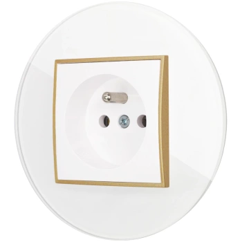 Gniazdo pojedyncze z ramką okrągłą efekt szkła seria ICON kolor biały/złoty