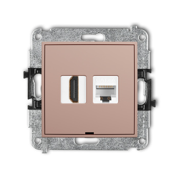 Mechanizm gniazda pojedynczego HDMI 2.1, 8K + gniazda komp. poj. 1xRJ45, kat. 6A, 8-stykowy, bez pola opisowego Karlik seria ICON 62IGHKBO-86A kolor łososiowy