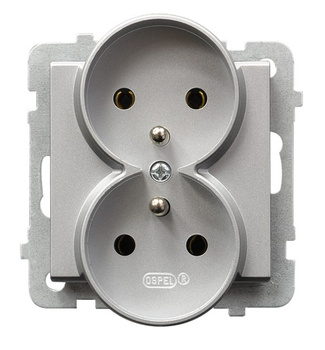 Gniazdo podwójne z uziemieniem moduł bez ramki seria SONATA kolor Srebro mat symbol GP-2RRZ/m/38