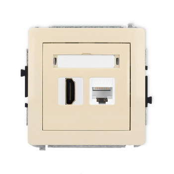 Mechanizm gniazda pojedynczego HDMI 2.0, 4K + gniazda komp. poj. 1xRJ45, kat. 6A, 8-stykowy Karlik seria DECO 1DGHK-46A kolor beżowy