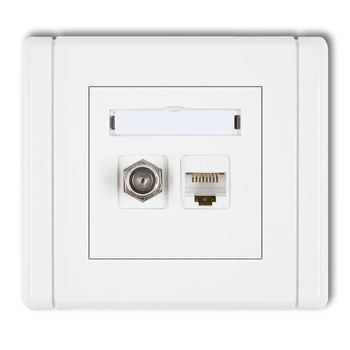 Gniazdo antenowe poj. typu F SAT + gniazdo komp. poj. 1xRJ45, kat. 5e, 8-stykowe Karlik seria FLEXI FGFK-1 kolor biały