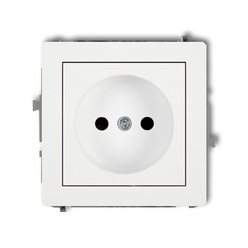 Mechanizm gniazda pojedynczego bez uziemienia 2P z przesłonami torów Karlik seria DECO DGP-1p kolor biały