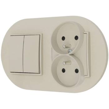 Włącznik podwójny z gniazdem podwójnym z ramką okrągłą seria MINI kolor taupe