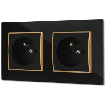 Dwa gniazda pojedyncze z ramką kwadratową efekt szkła seria ICON kolor czarny/złoty