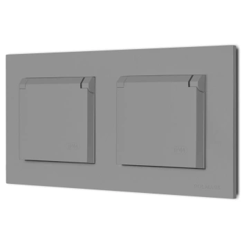 Dwa gniazda hermetyczne do łazienki z ramką seria Bella kolor popiel mat