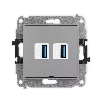 Mechanizm gniazda podwójnego 2xUSB A-A 3.0, bez pola opisowego Karlik seria ICON 27IGUSBBO-6 kolor szary mat