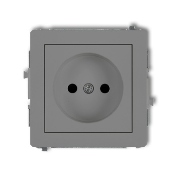 Mechanizm gniazda pojedynczego bez uziemienia 2P z przesłonami torów Karlik seria DECO 27DGP-1p kolor szary mat
