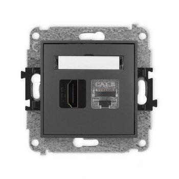 Mechanizm gniazda pojedynczego HDMI 2.1, 8K + gniazda komp. poj. 1xRJ45, kat. 8, ekranowany, 8-stykowy Karlik seria ICON 28IGHK-88 kolor grafitowy mat