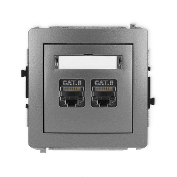 Mechanizm gniazda komputerowego podwójnego 2xRJ45, kat. 8, ekranowany, 8-stykowy Karlik seria DECO 11DGK-12 kolor grafitowy