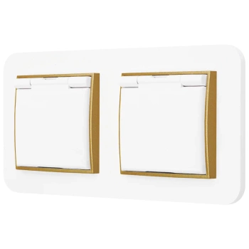 Dwa gniazda hermetyczne do łazienki z ramką zaokrągloną seria MINI kolor biały złoty