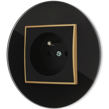 Gniazdo pojedyncze z ramką okrągłą efekt szkła seria ICON kolor czarny/złoty