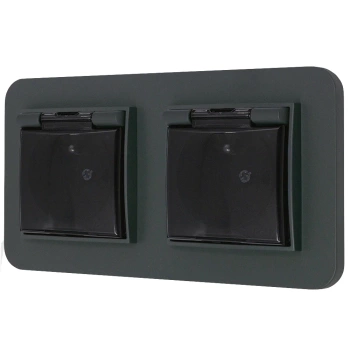 Dwa gniazda hermetyczne do łazienki z ramką zaokrągloną seria MINI kolor grafitowy mat