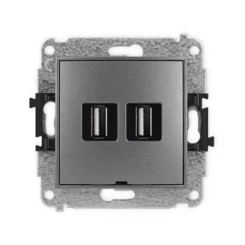 Mechanizm gniazda podwójnego 2xUSB A-A 2.0, bez pola opisowego Karlik seria MINI 11MGUSBBO-2 kolor grafitowy