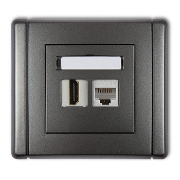 Gniazdo pojedyncze HDMI 2.0, 4K + gniazdo komp. poj. 1xRJ45, kat. 5e, 8-stykowe Karlik seria FLEXI 11FGHK-45e kolor grafitowy
