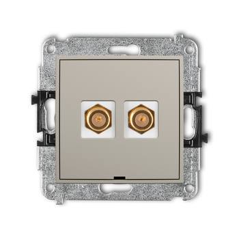 Mechanizm gniazda antenowego podwójnego typu F SAT pozłacany, bez pola opisowego Karlik seria ICON 60IGFBO-2.1 kolor taupe