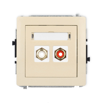 Mechanizm gniazda podwójnego RCA typu cinch - biały i czerwony, pozłacany Karlik seria DECO 1DGRCA-2 kolor beżowy