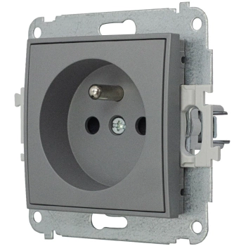 Mechanizm gniazda pojedynczego z uziemieniem 2P+Z z przesłonami torów Karlik seria MINI 27MGP-1zp kolor szary mat