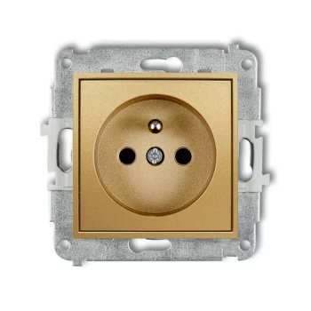 Mechanizm gniazda pojedynczego z uziemieniem 2P+Z z przesłonami torów Karlik seria ICON 29IGP-1zp kolor złoty