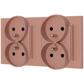Dwa gniazda podwójne z ramką kwadratową seria MINI kolor łososiowy