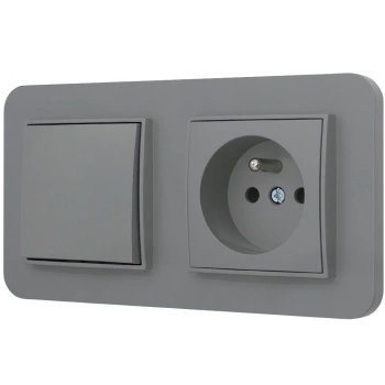Włącznik pojedynczy z gniazdem pojedynczym z ramką zaokrągloną seria MINI kolor szary mat