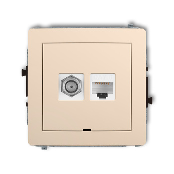 Mechanizm gniazda antenowego poj. typu F SAT + gniazda komp. poj. 1xRJ45, kat. 6, 8-stykowy, bez pola opisowego Karlik seria DECO 1DGFKBO-3 kolor beżowy