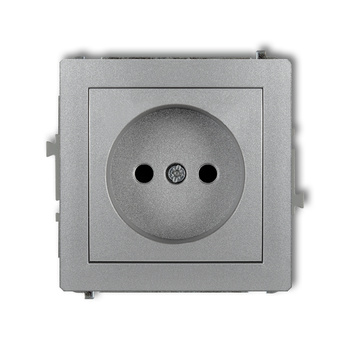 Mechanizm gniazda pojedynczego bez uziemienia 2P z przesłonami torów Karlik seria DECO 7DGP-1p kolor srebrny metalik