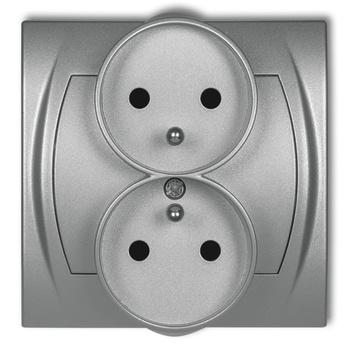 Gniazdo podwójne do ramki poziomej z uziemieniem 2x2P+Z z przesłonami torów Karlik seria LOGO 7LGPR-2zp kolor srebrny metalik