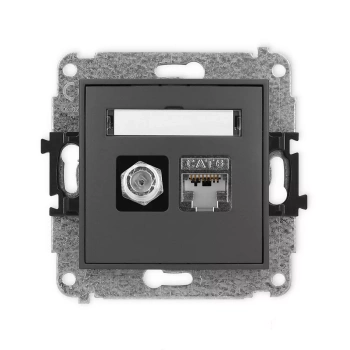 Mechanizm gniazda antenowego poj. typu F SAT + gniazda komp. poj. 1xRJ45, kat. 6 ekranowany, 8-stykowy Karlik seria ICON 28IGFK-5 kolor grafitowy mat