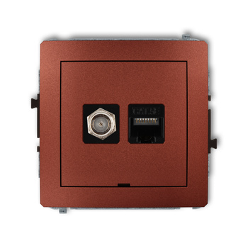 Mechanizm gniazda antenowego poj. typu F SAT + gniazda komp. poj. 1xRJ45, kat. 5e, 8-stykowy, bez pola opisowego Karlik seria DECO 9DGFKBO-1 kolor brązowy metalik