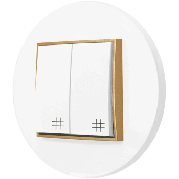 Włącznik krzyżowy podwójny z ramką okrągłą seria MINI kolor biały mat/złoty