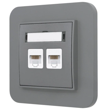 Gniazdo internetowe rj45 2x z ramką zaokrągloną seria MINI kolor szary mat